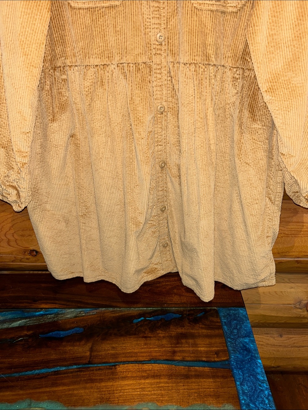 American Eagle NWOT Corduroy Babydoll Button Down Mini Size L Tall in Camel Tan - Picture 3 of 7